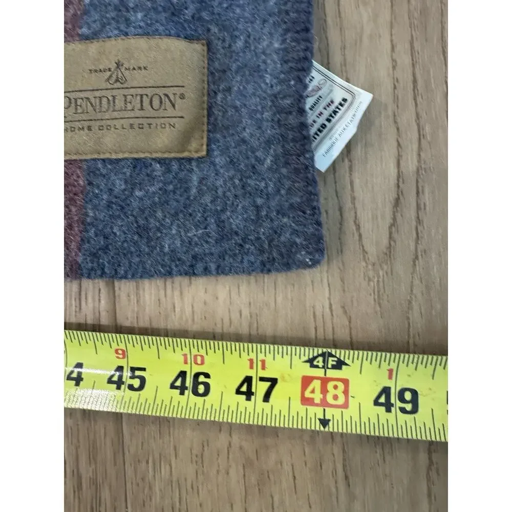 Pendleton Yakima Camp Blanket Throw Lake Blue Stripe Virgin Wool 48” X 65”